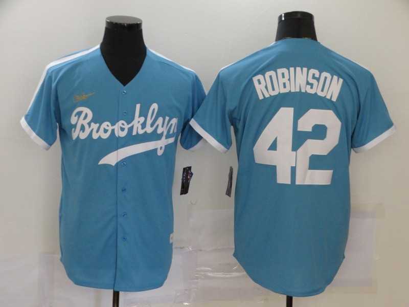 Men%27s Los Angeles Dodgers #42 Jackie Robinson Light Blue Throwback Cool Base Stitched Baseball Jersey